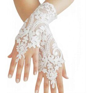 Women's A-A-White Fingerless Lace Short Gloves Wedding Party Costume Accessories